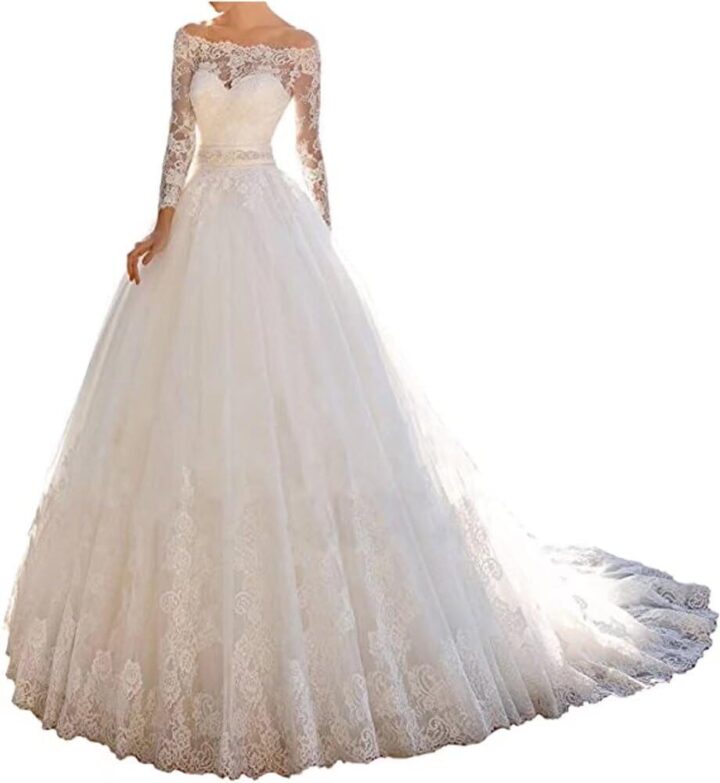 Princess Lace Off Shoulder Wedding Dress for Bride 2025 Long Sleeves Ball Gown Bridal Dresses