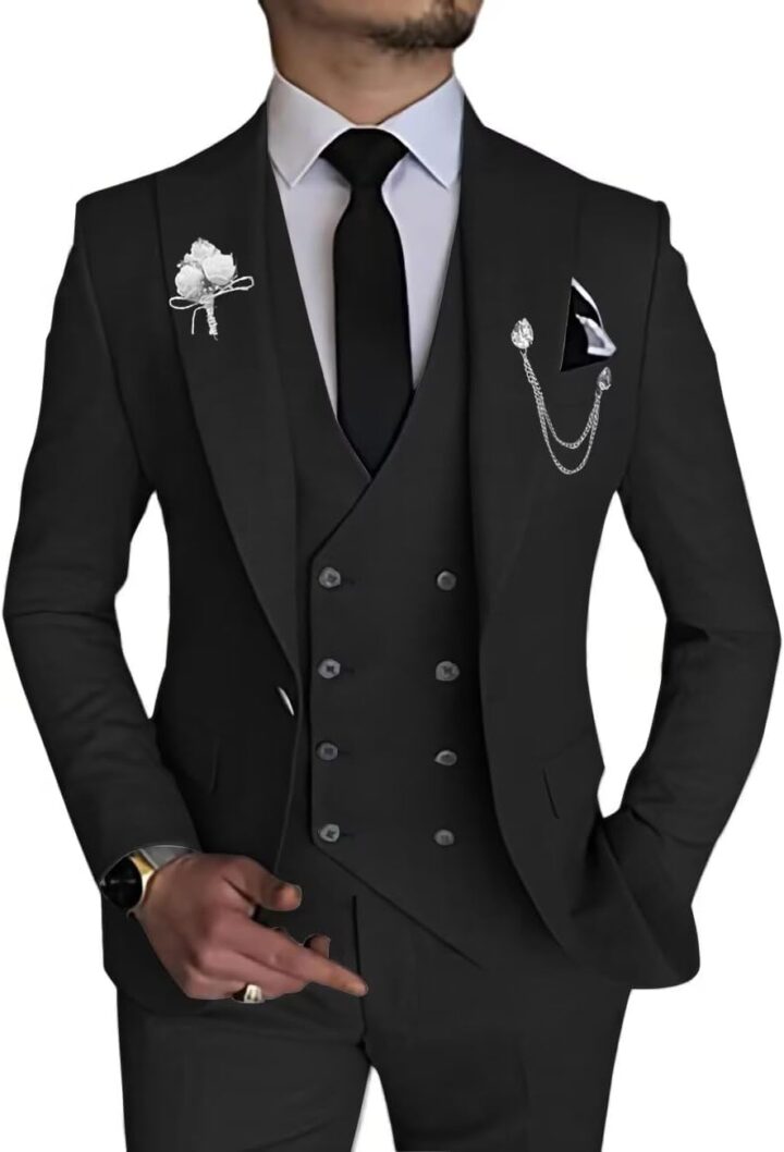 Men's 3 Piece Slim Fit Suit Double Breasted Suit Men Formal Suit for Wedding Prom Dinner Party