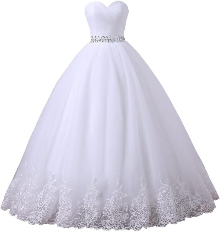 Women's Sweetheart Wedding Dress for Bridal Plus Size Tulle Ball Gown Diamond Waist Shiny Off Shoulder Eveing Gown