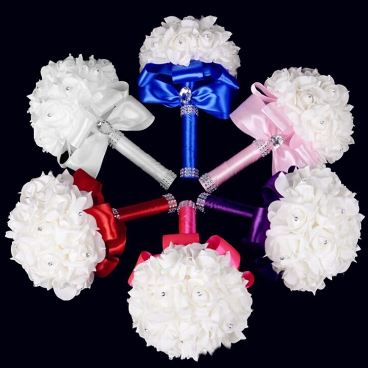 Colorful Foam Roses Artificial Flower Wedding Bride Bouquet Party1 (White+White) - Image 2