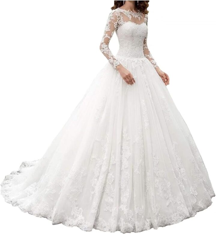 Long Sleeves Wedding Dresses for Bride 2025 Boho Beach A-Line Appliques Lace Bridal Ball Gowns with Train