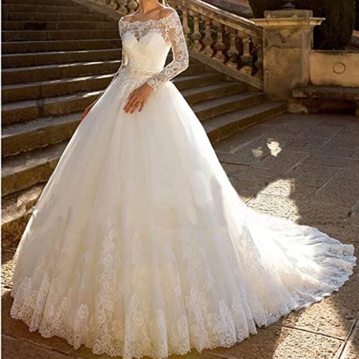 Princess Lace Off Shoulder Wedding Dress for Bride 2025 Long Sleeves Ball Gown Bridal Dresses - Image 2