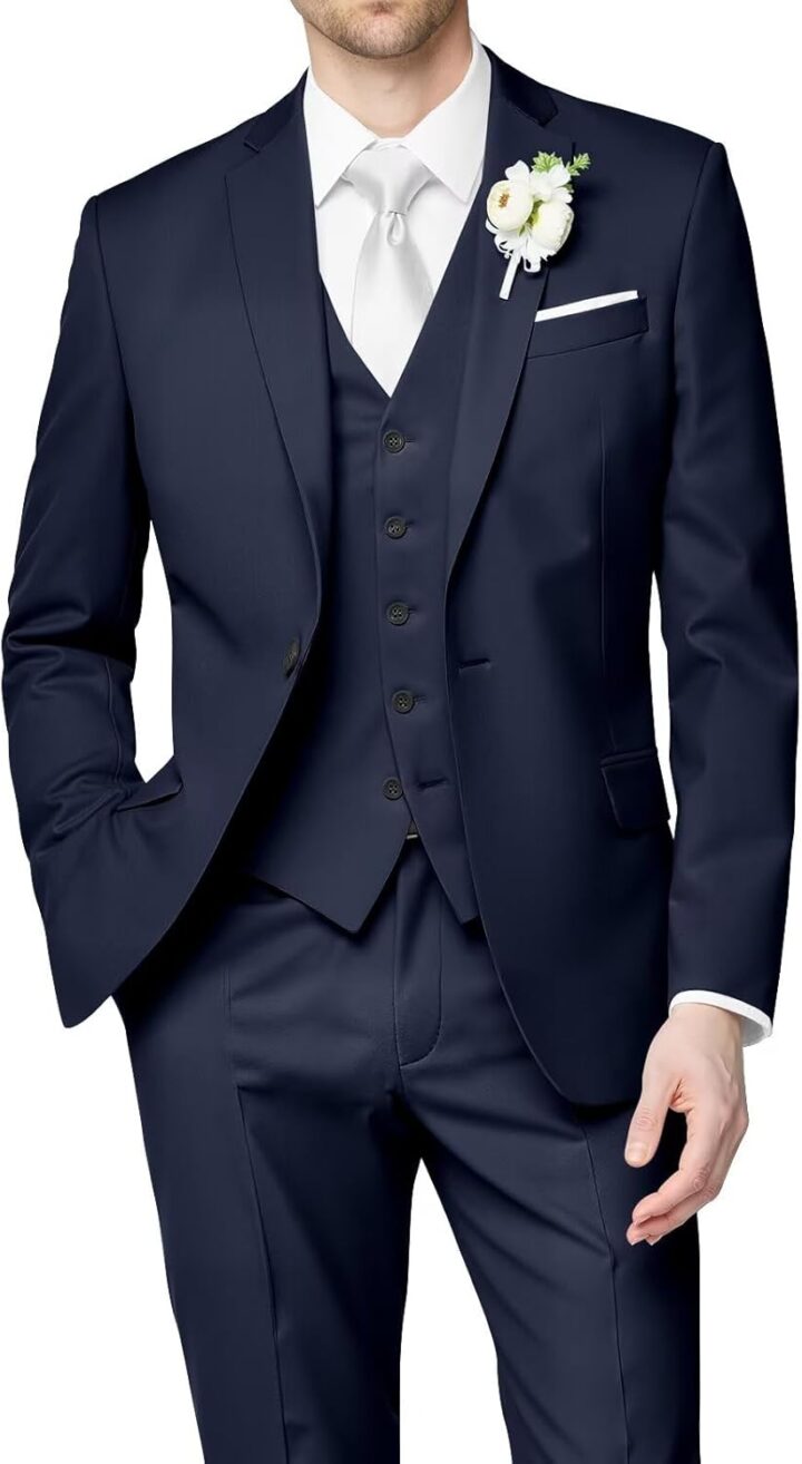 Men's 3 Piece Suits Slim Fit Wedding Groomsmen Prom Business Suit One Button Blazer Jacket Vest Pants Tuxedo Set