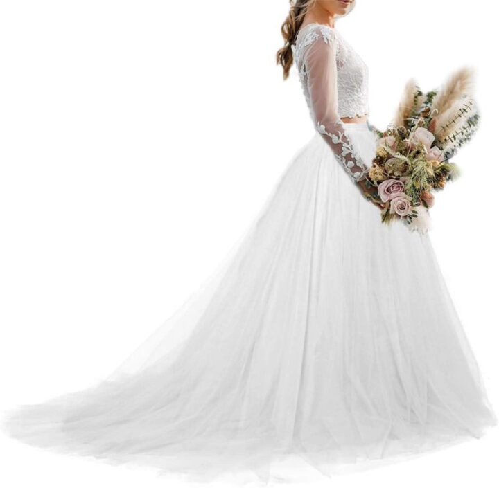 Women Wedding Long Maxi Tulle Skirt Floor Length with Long Train Bridal Overskirt