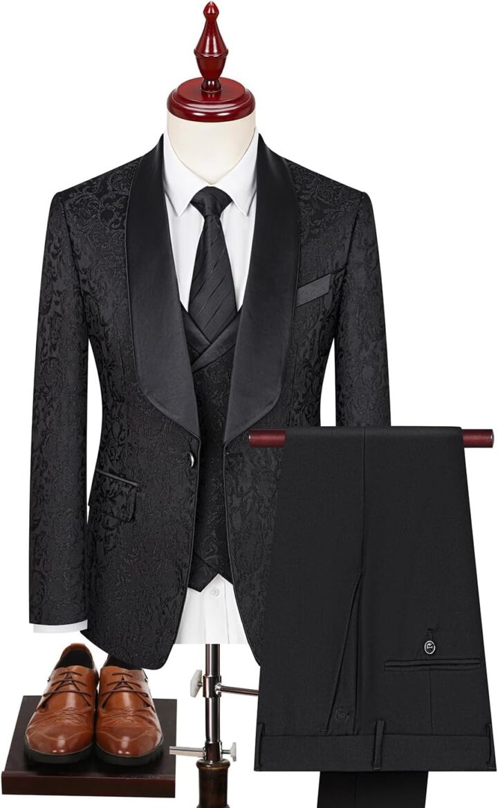 Men's Tuxedo Suits 3 Piece Wedding Prom Suits Embroidered Paisley Blazer Jacket Vest Pants Set for Party,Dinner - Image 2