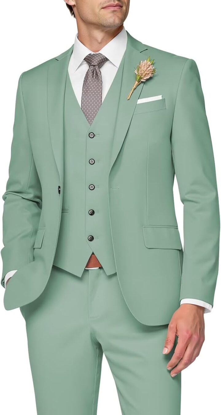 3 Piece Suit Men Slim Fit Wedding Suits for Mens Elegant One Button Jacket Single Breasted Vest Pants Set