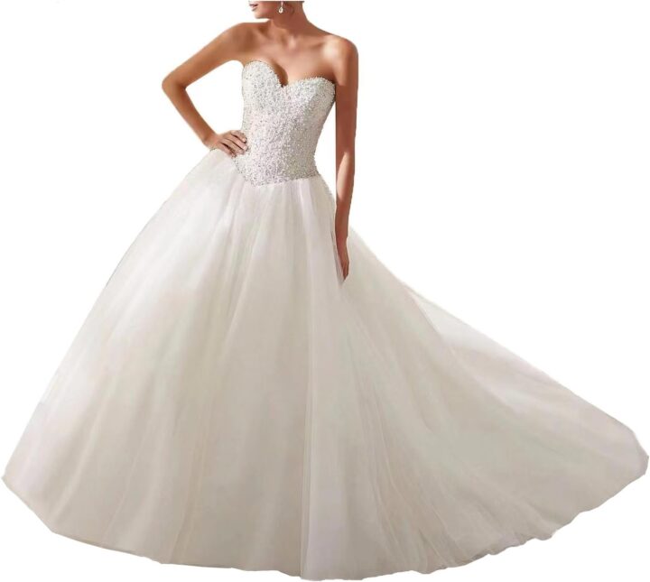 Women's Strapless Wedding Dresses Beading Ball Gown for Bride Sweetheart Court Train Plus Size Bridal Dress