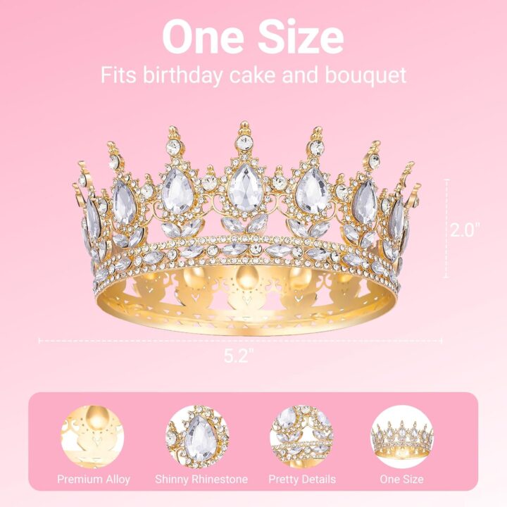 Crown for Women, Queen Crown Tiara for Princess Party (Gold White) - Image 2