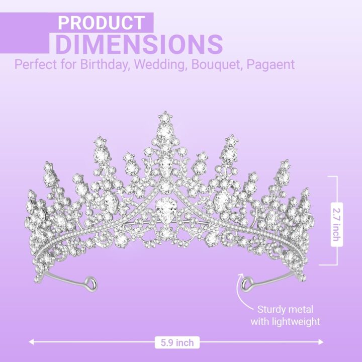 Tiara Crown for Women, Queen Tiara for Birthday Prom Bridal Party Custome Silver - Image 2
