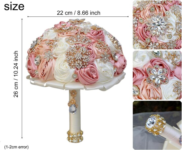 Handmade Floral Rose Crown-Shaped Pearl Bridal Bouquet Luxury Water-Drop Rhinestone Handle Artificial Bouquet for Wedding - Image 2