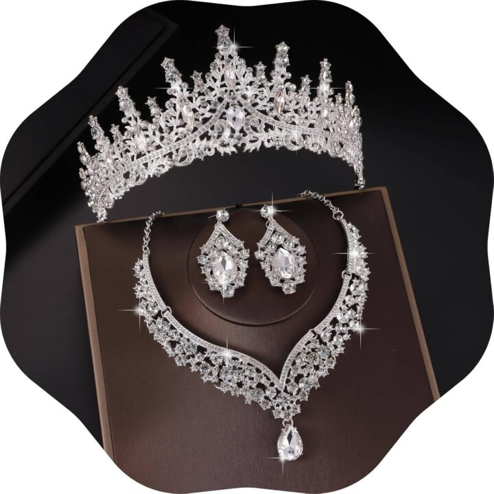 Tiaras and Crowns for Women,Tiaras Earrings Necklace, Crystal Bridal Jewelry Set, Costume Party Halloween Prom Pageant Jewelry for Women (TR28)