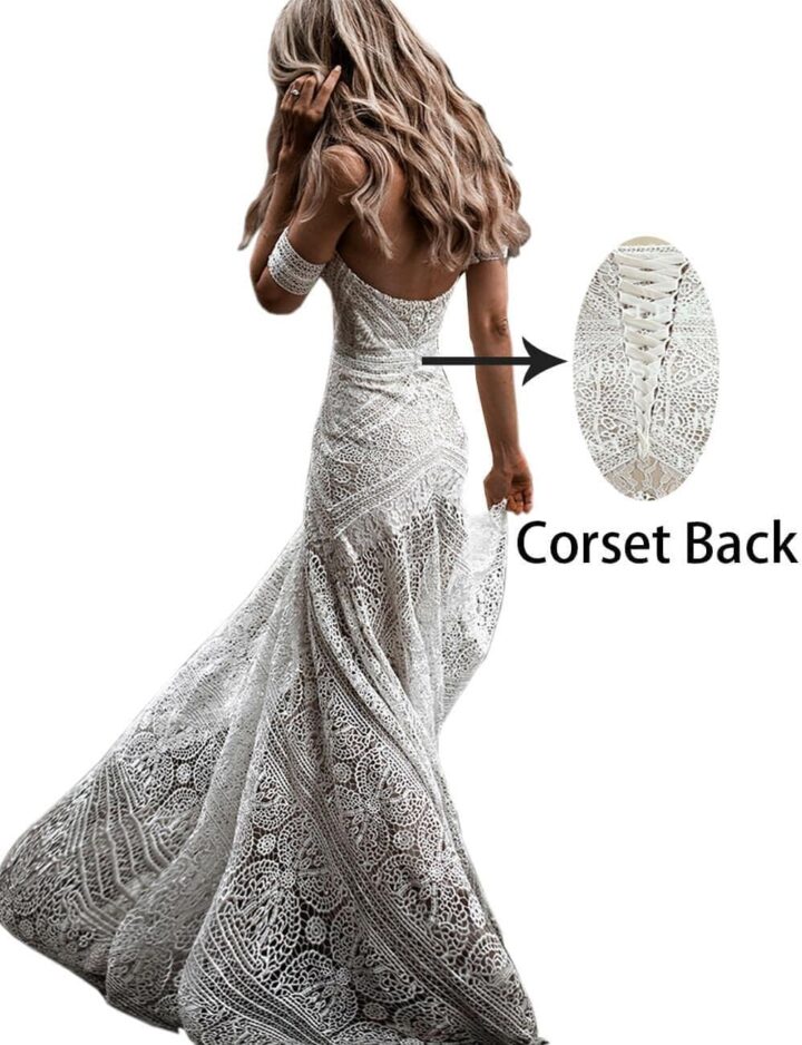 Women's Bohemian Wedding Dresses Sweetheart Mermaid Lace Bridal Gown - Image 2