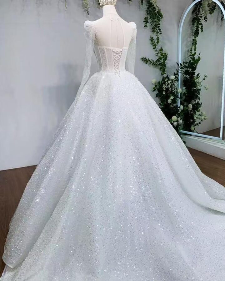 Beaded Sequin Wedding Dress for Bride Sparkly Long Sleeves Bridal Ball Gown Luxury Wedding Dresses RDX-W29 - Image 2
