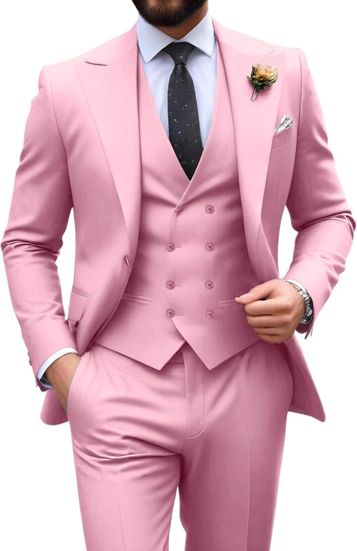 Mens Suit Slim Fit 3 Piece Double Breasted Suit Men Formal Tuxedo Set Casual Wedding Prom Groom Suits