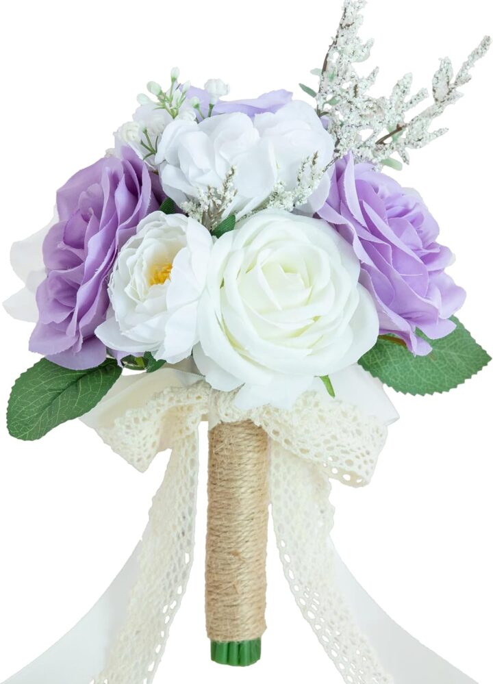 Wedding Bouquets for Bride Bridesmaid, Artificial Lilac Bride Flower Bouquet for Wedding Church Decoration Ceremony, Anniversary, etc, Roses Flowers
