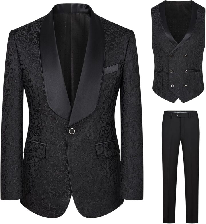 Men's Tuxedo Suits 3 Piece Wedding Prom Suits Embroidered Paisley Blazer Jacket Vest Pants Set for Party,Dinner