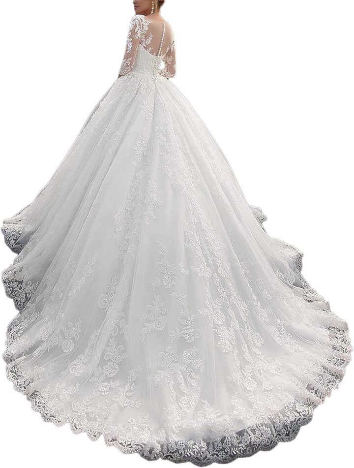 Women's Lace Applique A-Line Wedding Dresses for Bride 2025 Court Train Bridal Ball Gowns
