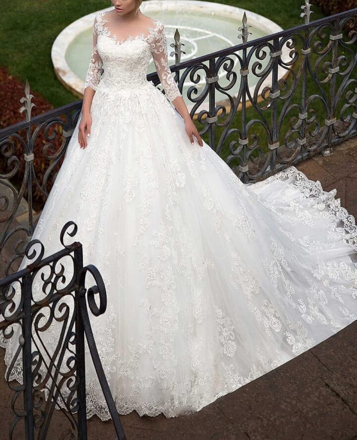 Women's Lace Applique A-Line Wedding Dresses for Bride 2025 Court Train Bridal Ball Gowns - Image 2