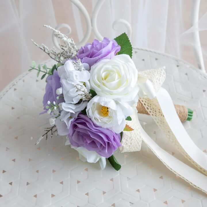 Wedding Bouquets for Bride Bridesmaid, Artificial Lilac Bride Flower Bouquet for Wedding Church Decoration Ceremony, Anniversary, etc, Roses Flowers - Image 2