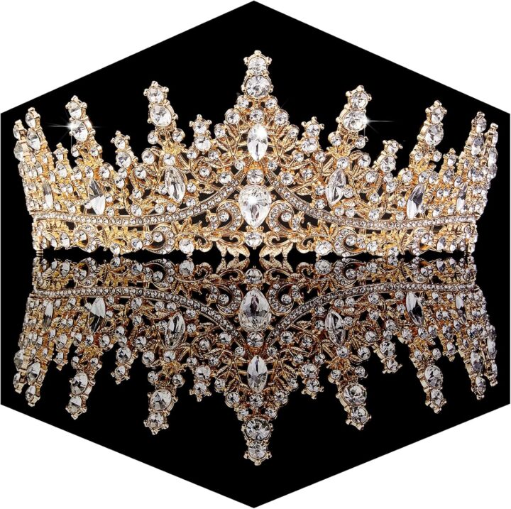 Gold Crown for Women Crystal Princess Tiaras Rhinestone Queen Headband Wedding Bridal Hair Accessories Birthday Prom Pageant Party Coming of Age Ceremony Photo Props